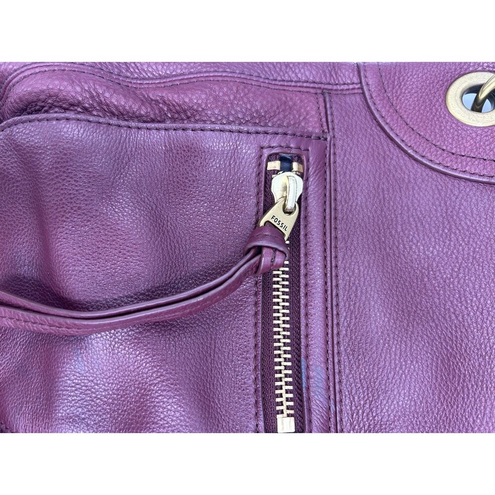 Fossil Handbag Purse Purple Pebble Leather Crossbody Or Shoulder Zip Boho Chic - Picture 6 of 16